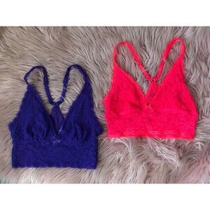 Lace Bralette Trio Style — Pink and Purple Lace Bralettes